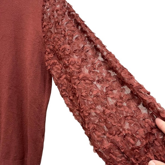 Sioni Milano Mock Neck Mesh Applique Sleeve Detail Sweater Size Large - Picture 9 of 13